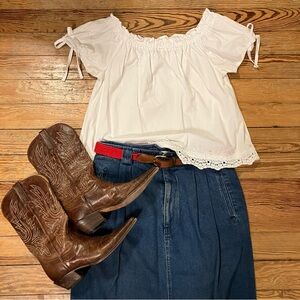 Cotton white cottage core prairie blouse size XL